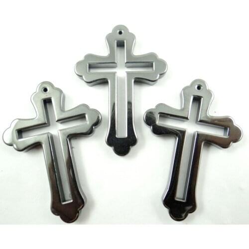 Natural Quartz crystal Titanium Hematite hand-Carved cross Gem pendant for diy jewelry making necklace Accessories3pcs