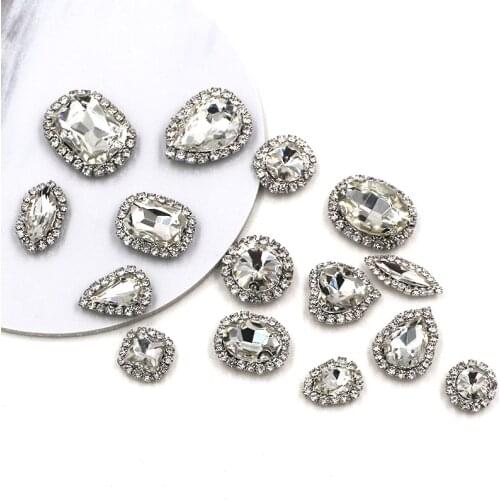New Clear white mixed shape sewing crystal button glass strass flatback rhinestones for clothing/wedding decoration