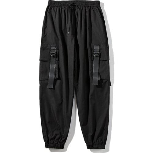 2020 New Mens Casual Pats Side Pockets Harem Pants Hip Hop Casual Ribbons Male Joggers Trousers Fashion Streetwear Cargo Pants