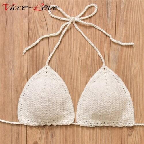 NEW Sexy Swimwear Solid Handmade Knit Bikini Tops Hawaii Style Swimsuit Bathing Suit for Women Beachwear Freeshipping