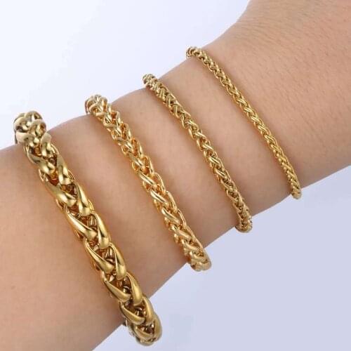 Stainless Steel Braided Wheat Chain Men Women Bracelet 4/5/6/8mm DIY Jewelry Bangle Unisex Hand Link Wholesale Dropshipping
