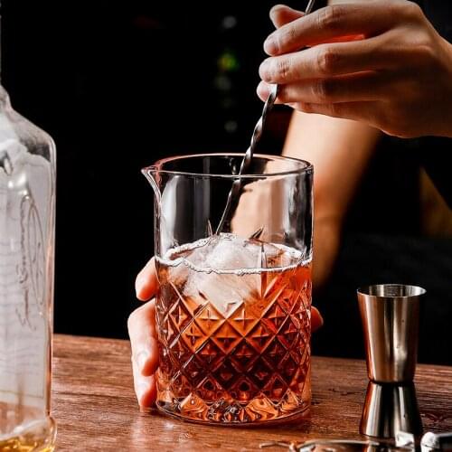 Professional Cocktail Mixing Glass Bartender Mixing Glass Rhombus Pattern Thick Bottom Crystal Stirring Glass Bar Tools Barware