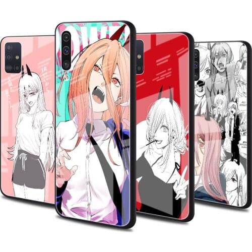 Luxury Glass Cover for Samsung Galaxy A51 A50 A71 A70 A21s A31 A10 A40 A41 A52 Tempered Phone Case Chainsaw Man Anime