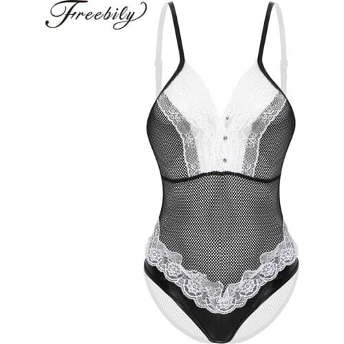 Netted Bodysuit Female Body Hot Sexy Hollow out 2020 Bandage Women V-neck Sheer Bodysuit See Through Erotic Lingerie Underwear