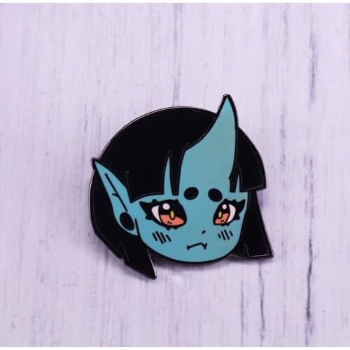 Blue Oni Girl Lapel Pin Japanese Lore Yokai Cartoon Brooch For Fans Coat Scarf Sweater Badge