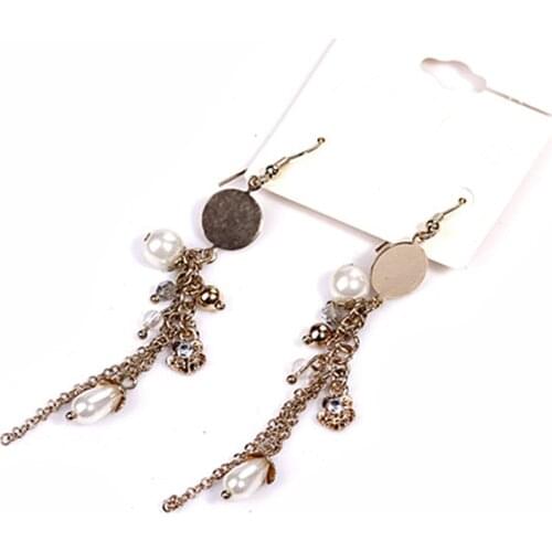 Women Special store 2016 Gold metal chain tassel pearl flowers Drop pendant hanging Earrings brincos female turkey earing