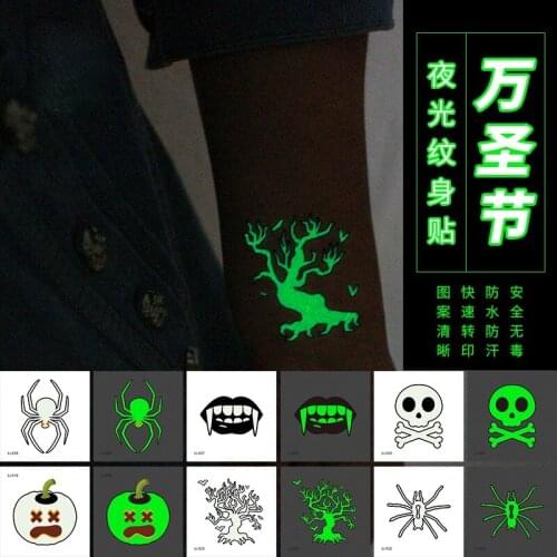 Halloween Glowing Tattoo Stickers Childrens Glowing Toy Spider Pumpkin ghost Face Simulation Cartoon Luminous Tattoo Stickers