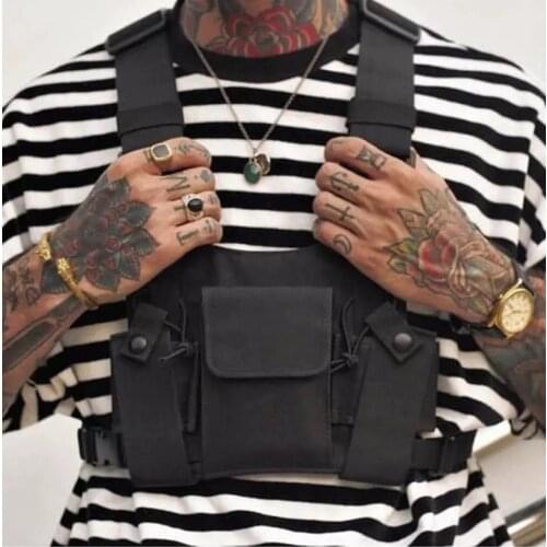 Unisex Outdoor Adjustable Vest Chest Hanging Bag Double Shoulder Waist Pouch Made of High Quality Nylon Wear-resistant and Dura