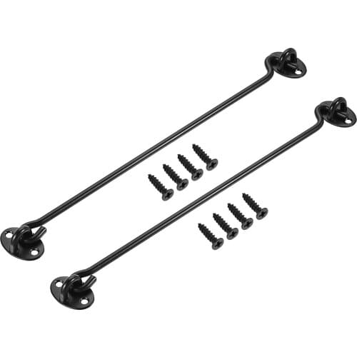 Uxcell 12" Cabin Hook Eye Latch Gate Door Window Stainless Steel with Screws Black 2 Pcs