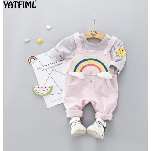 YATFIML 2019 Spring Autumn casual suit kids Overall+T shirt Wear for boys girls rainbow outfits long sleeve