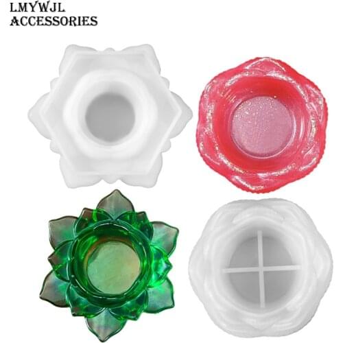 DIY Epoxy Mirror Creative Lotus Lotus Leaf Candle Holder Storage Base Resin Mold Making Desktop Decoration Accessories