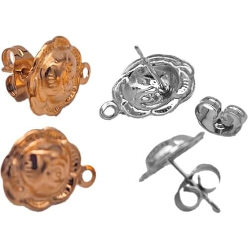 10pcs Romantic Rose Flower Stainless Steel Gold Ear Stud Earrings Simple Cute Connector Party Jewelry Making Findings Women Gift