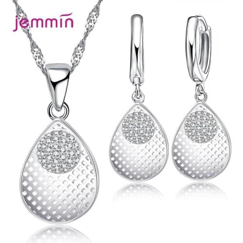 Charms Geometric Pendant Earrings Necklace for Women Bridal Oval Square Heart Water Drop Hoop Earrings Jewelry Set Party Gift
