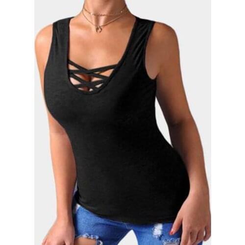 Cross Black Sexy Tops For Ladies Blouses Et Chemises Womens Bare Chest Sleeveless Summer Tops Color Block Side Split Shirts