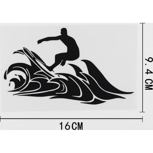 16CMX9.4CM Wave Riding Surfer Ocean Wave Decal Vinyl Car Sticker Black/Silver 8A-0192