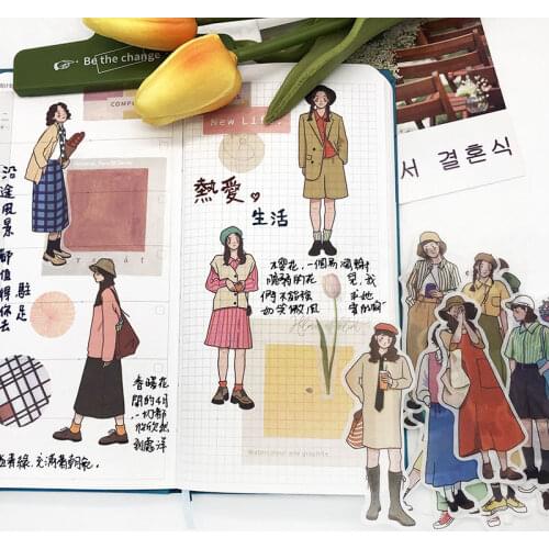 40PCS Colorful Cute Characters Daily Stickers DIY Scrapbook Base Collage Mobile Diary Happy Planner Gift Sealing Decoration