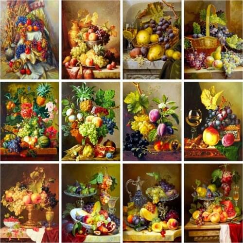 Huacan Full Drill Diamond Painting Fruit Embroidery Mosaic Grape Scenery Home Decor Diamond Pictures