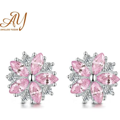 Anillos Yuzuk Pink Colour Diamond Cherry Blossoms Ear Temperament Sweet Flower Earrings Woman Joker Commute Student Earring