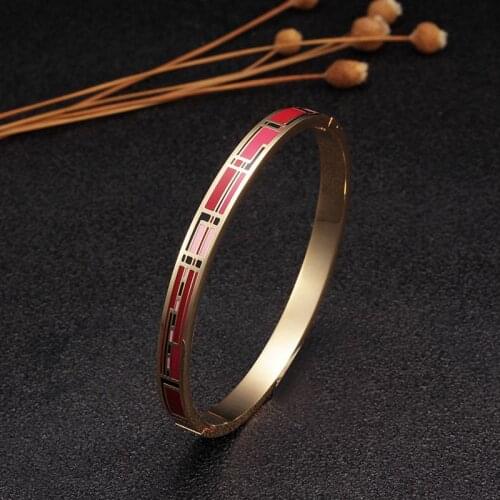 Top Quality Women Girls Wedding Party Cuff Bangles 4mm Enamel Stainless Steel Fashion OL Charm Bangles Jewelry