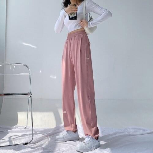Wide Leg Pants Women High Waisted Trousers High Quality Slacks Womens Loose Summer Pants Soft Ice Silk Ankle-Length Black White