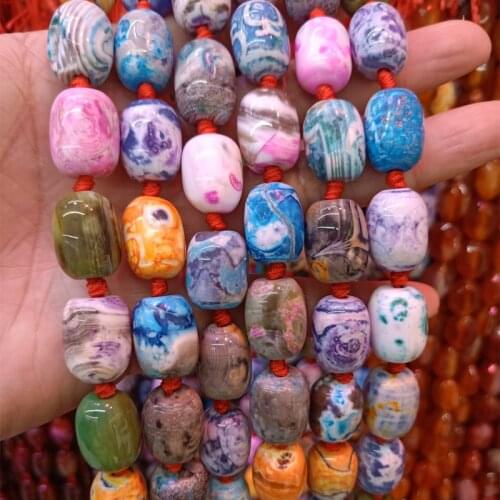 About13x18mm Natural Fire Agates Stone Beads For Jewelry Making DIY Barrel shape Loose Agates Beads Fit Bracelet Necklace 16