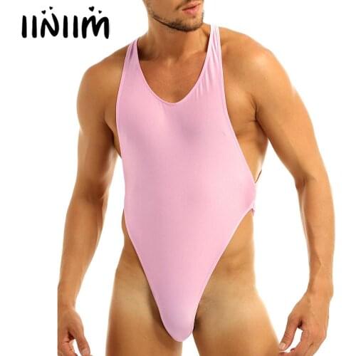 Iiniim Mens Sissy Lingerie Teddies Criss-Cross Backless High Cut Bodysuit Jockstraps Pouch Body String Hombre Exotic Costumes