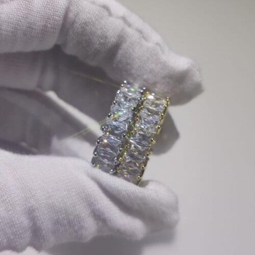 Hip Hop Square AAA Cubic Zirconia Tennis Chain Rings Women Men 1 Row CZ Bling Iced Out Gold Ring Men Women Rapper Jewelry