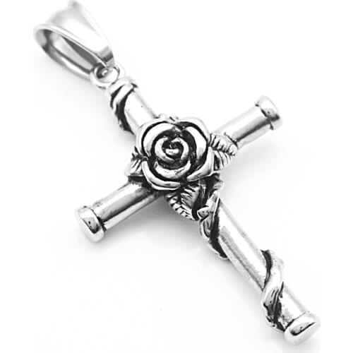 Unisex Small Cross Pendant With Rose Medallion Necklace Jewelry Accessories