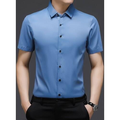 BROWON Summer Short Sleeve Shirt for Men New Slim Solid Color Men Clothing 2021 Fashion Smart Casual Turn-Down Collar Shirts Men