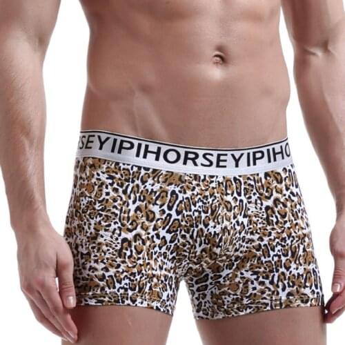 High quality Mens Leopard print pants ice silk printed sexy underwear fashion shorts breathable abdominal boxers shorts