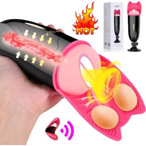 Automatic Sucking Masturbation Cup Real Vagina Massage Voice Interaction Heating Male Masturbator Vibrator Sex Toys Hands-free