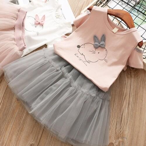 New girls skirt suit cartoon bunny strapless short-sleeved T-shirt puffy skirt 2-piece set baby girl clothes kids clothes girls