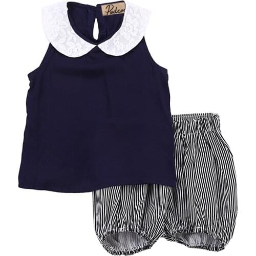 Girl Clothing T-shirt Tops Shorts Striped Set Summer Beach Outfits Clothes Toddler Kids Baby Girls Sets 2pcs
