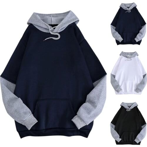 Unisex Solid Hoodies Mens Womens Autumn Velvet Stitching Loose Plus Size Pocket Hooded Pullovers Sweatshirt Oversized Hoodie