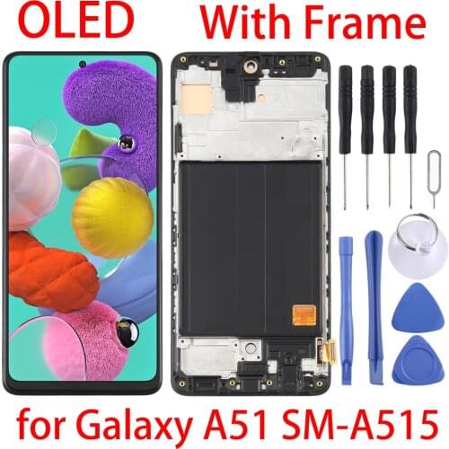 OLED For Galaxy A51 SM-A515 Material LCD Screen and Digitizer Full Assembly with Frame for Samsung Galaxy A51 SM-A515