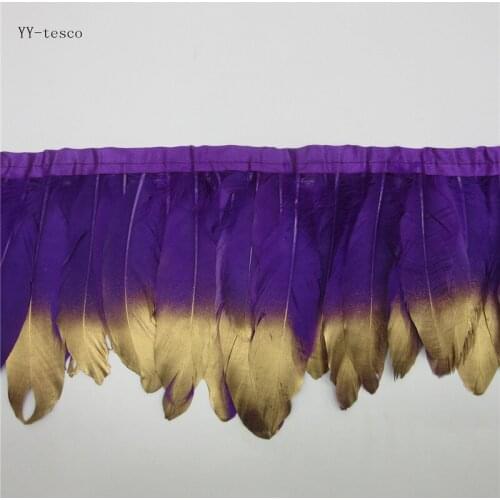 Wholesale Goose Feather Trims 6 Meter purple Geese Feather Ribbons/15-18cm Fringes Gold Goose Feather Cloth Belt DIY decorative