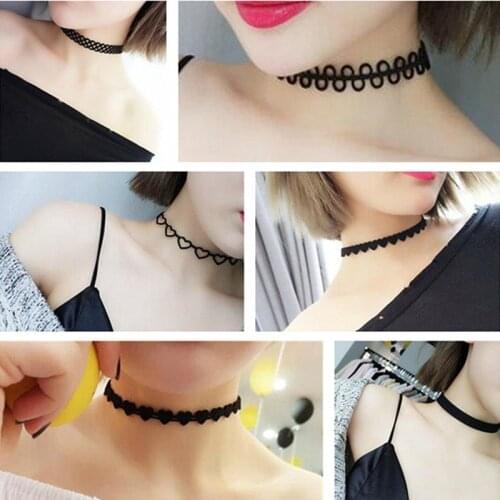Fashion Simple Temperament Leather Lace Tattoo Heart Choker Necklace Black Velvet Hollow Love Clavicle Necklace Collar Jewelery