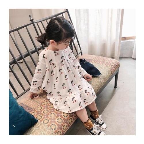 Girls Dress Children Clothing Baby Girl Princess Dress Long Sleeve Cherry Print Kids Dresses Toddler Girl Party Sweety Vestido
