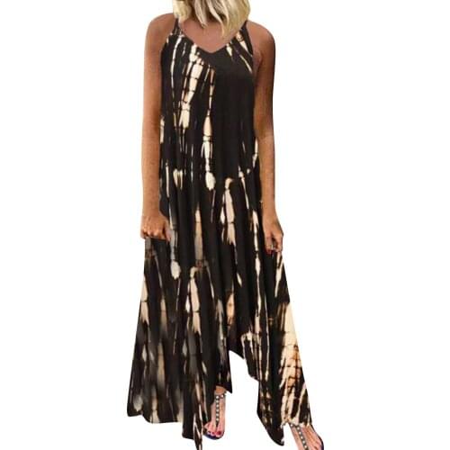 Maxi Dresses For Women Party Fashion Womens Printing V-neck Tie-dye Sleeveless Sling Casual Long Skirt Dress Vestidos Mujer
