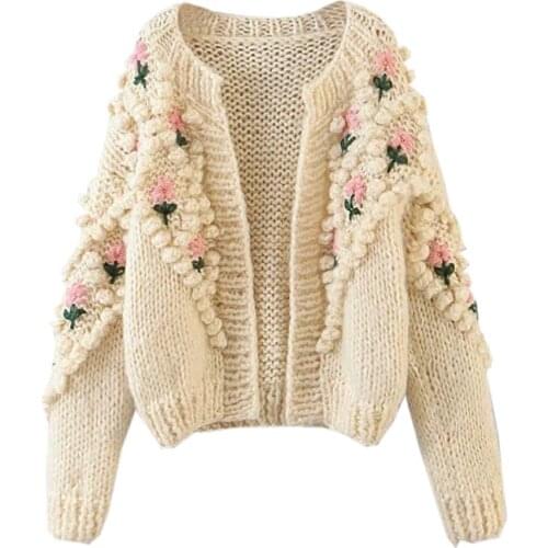 XNWMNZ Za Runway 2020 High Quality Woemn Winter Embroidered Floral Cardigan Sweater Outwear Knit Outwear Sweet Cardigans