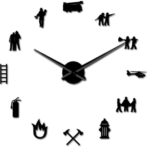 Firefighter Love Diy Giant Wall Clock Fire Department Office Big Clock Watch Firefighting Rescue Volunteer Axe Hydrant Equipment