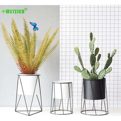 Simple Geometric Flowerpot Home Living Room Green Plant Tripod Office Desktop Iron Flower Stand Decoration