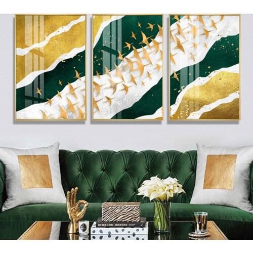 Golden Birds Luxury Poster Gold Green Wall Art Pritns Nordic Canvas Painting Abstract Picture Interior Home Decoration