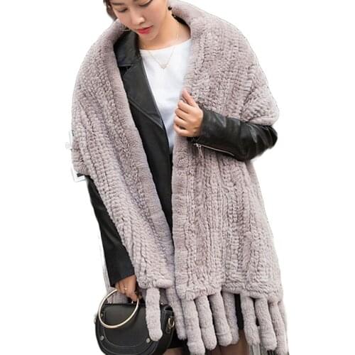 2019 New Winter Knitted Real Rex Rabbit Fur Shawl Women Real Fur Scarf Ladies Knit Genuine Fur Scarves Female Russia Scarfs