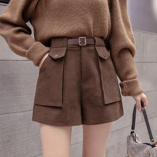 Wool shorts childrens autumn and winter 2021 new slim casual wide-leg pants high waist loose straight boots pants to wear