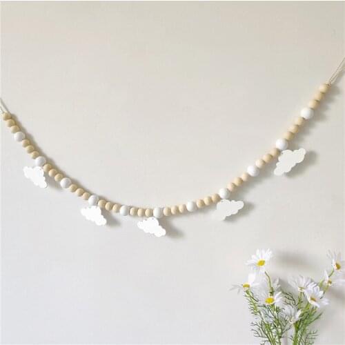 Ins Nordic Wooden Beads Garland For Girls Room Decoration Wall Ornaments Nursery Decor Hanging String Party Banners Photo Props