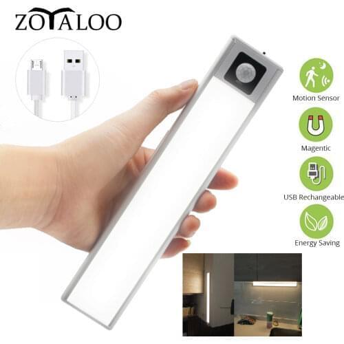 PIR Motion Sensor Wardrobe Under Cabinet Light Aluminum Cupboard lamp Ultra-thin LEDs Night light With Magnetic For Kitchen