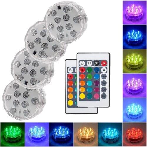 10Led Remote Controll RGB Led Submersible Light Underwater Night Lamp Garden Led Swimming Pool Light for Wedding Party Vase Bowl