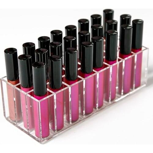 Tidyups New Clear Acrylic 24 Grids Lipstick Holder Makeup Organizer Nail Polish Rack Desktop Cosmetic Storage Box Lip Gloss Case