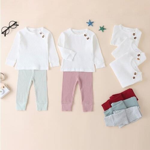Imcute Infants Girls Top, Fall Trousers, Stripes Buttons Ruffle Round Collar Long Sleeves Elastic Kids Clothes